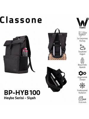 Classone BP-HYB100 Heybe Serisi Wtxpro Su Geçirmez Kumaş 15.6 Inch Uyumlu ,notebook, Laptop, Macbook Sırt Çantası – Siyah