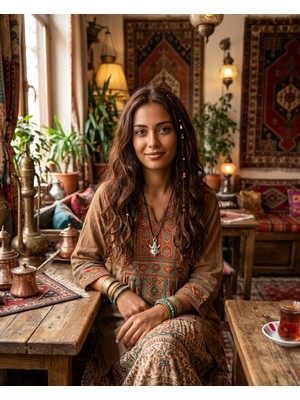 Vintage Takı Siyah Deri Ipli Bohem Otantik Kolye & Antik Medeniyet Kabile Maskesi Tılsım Sembolü