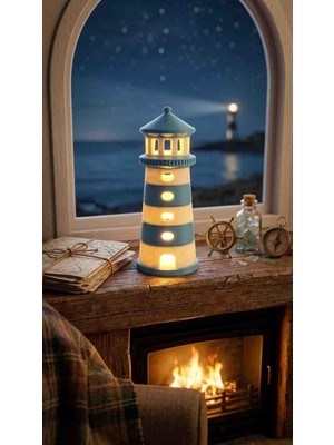 Neolab Dekoratif Tasarım Deniz Feneri Tealight - Açık Mavi - Beyaz