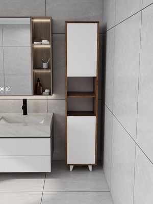 MasifMarket Riva Çamaşır Sepetli Banyo Dolabı Amalfi-Beyaz Renk