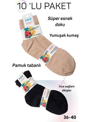 Kadın Siyah Şeffaf Soket Çorap 10’lu Paket – Pamuk Tabanlı, Esnek, Günlük Konfor (36-40)
