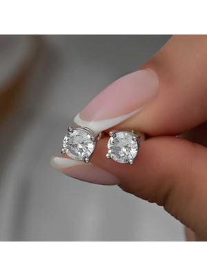 Gumush Hk ​gümüş Kadın Küpe 4 mm Beyaz Zirkon Tek Taş |gümüş Takı Hediyelik Ürünler