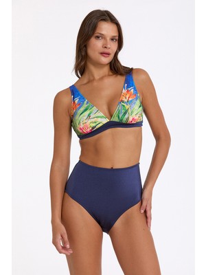 Argento Kadın Laci Çiçek Desen Yüksek Bel Ince Kaplı V Yaka Toparlayıcı Bikini Takımı