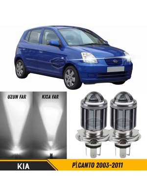 Caralp Kia Picanto 2003-2011 Uyumlu Mercekli Far Ampulü LED Xenon Beyaz Renk Far Şimşek Etkili Csp LED Lamba Uzun Kısa 2 Adet Takım