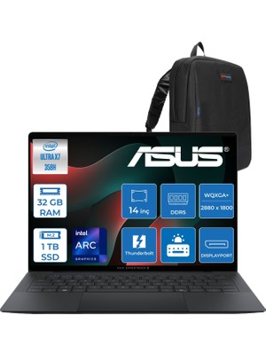 Asus Expertbook (B9406CAA) Intel® Core™ Ultra X7 358H 32GB 1tb SSD Intel® Arc™ Gpu 14.0-Inch OLED Wqxga+ (2880 x 1800) 1400NITS Hdr DCI-P3:100 Freedos Dokunmatik Bilgisayar ETH0646F13+ZETTAÇANTA