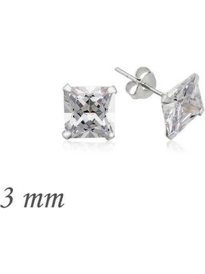 Gumush Hk Gümüş Kadın Küpe Kare Tek Taş Zirkon 3 Mm|gümüş Takı Hediyelik Ürünler