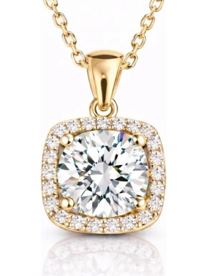 Gumush Hk Gümüş Gold Kare Montür Tek Taş Kolye|gümüş Takı Hediyelik Ürünler
