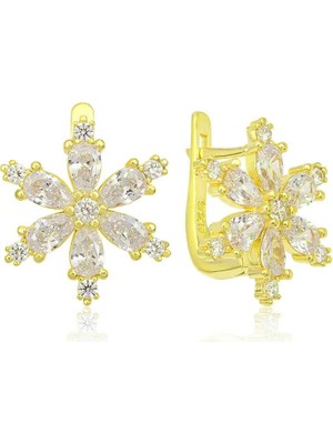 Gumush Hk Gümüş Kadın Küpe Gold Beyaz Lotus Çiçeği |gümüş Takı Hediyelik Ürünler