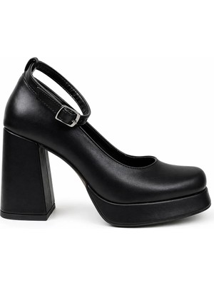 Mey Ayakkabı Siyah Mat Bilekten Bağlı Mary Jane Model Platform Ayakkabı M2073