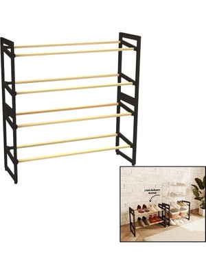 Go İthalat 4 Katlı Ahşap Ayakkabılık 8 Ayakkabılık 20X65X51CM Çok Amaçlı Raf Portatif - Vidasız Kolay Montaj (5582)