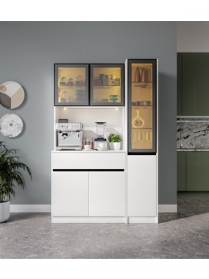GuneyStore Lotus Midi Sağ Vitrinli Kahve Köşesi Komple Mdf LED Mutfak Dolabı