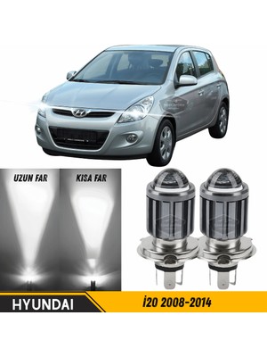 Caralp Hyundai I20 2008-2014 Uyumlu Mercekli Far Ampulü LED Xenon Beyaz Renk Far Şimşek Etkili Csp LED Lamba Uzun Kısa 2 Adet Takım