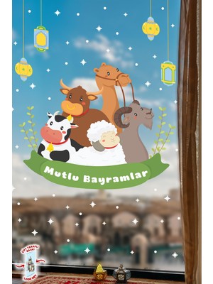 Msticker Çift Taraflı Kurban Bayramı Cam Sticker Seti 135 Parça Bayram Süsü Hayvan Figürlü Bayram Sticker Set