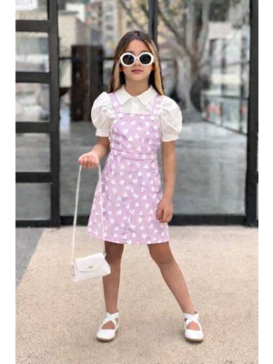 Lina Baby Bloomm Kız Çocuk Mint Mor  Kalp Desenli Salopet Şık Takım Çantalı Elbise Takımı