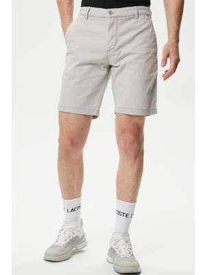 Lacoste Men's Slim Fit Organic Cotton Grey Bermuda Shorts Erkek Dar Kesim Organik Pamuk Bermuda Şort Gri