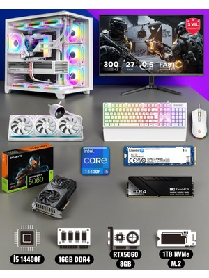 Symoon I5 14400F 16GB Ddr4 Ram 1tb Nvme 5060 Ekran Kartlı 360MM Sıvı Soğutmalı 27 Inç Monitörlü Klavyeli Gaming Pc