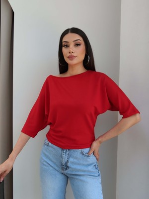 Esra Helvacı Kayık Yaka Düz Tshirt