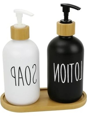 2’li Cam Sıvı Sabunluk ve Losyonluk Seti | 500 ml Siyah & Beyaz