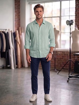 Habura Erkek Keten Görünümlü Pamuklu Slim Fit Uzun Kollu Gömlek