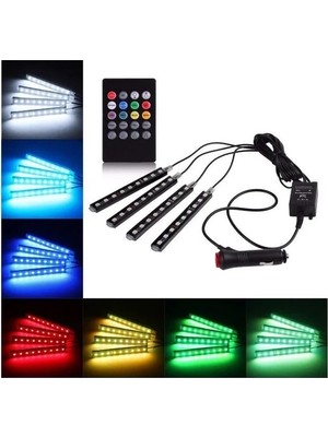 4 Parça Rgb Şerit LED Işık Seti, Araç Içi Ambiyans Aydınlatma