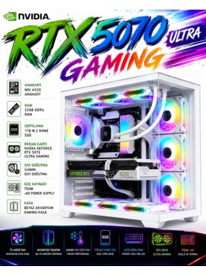 Apphirex Penta W57 Ryzen 7 5700X | 32GB Ram | 1tb M.2 SSD | RTX5070 12GB | Sıvı Soğutmalı Beyaz Masaüstü Oyun Bilgisayarı