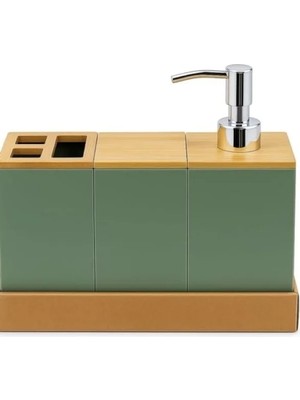Yeşil Banyo Seti - Bambu Kapaklı, 4 Parça