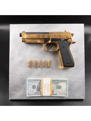 Oko Design 3D Dekoratif Tablo – Gold Beretta ve Para Banknotu