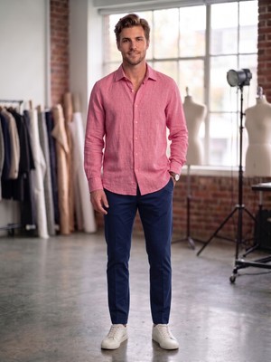 Habura Erkek Keten Görünümlü Pamuklu Slim Fit Uzun Kollu Gömlek