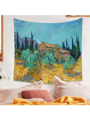 Greendecor Van Gogh Ahşap Ev Zeytin Ağaçları Bahçe Ünlü Eser Duvar Örtüsü Ünlü Tablo