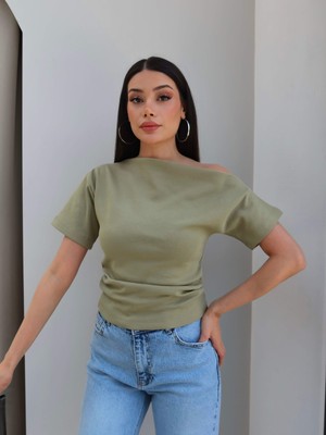 Esra Helvacı Tek Omuz Yan Büzgülü Bluz