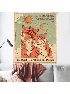 Greendecor Bohem Güneş Ay Aşklar Kaplan Sevgililer Tarot Hippi Duvar Örtüsü Hediyelik Dekorasyon Yatak Odası