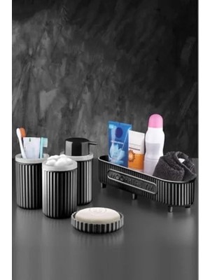5 Parça Siyah Banyo Takımı - Diş Fırçalık, Sabunluk ve Pamukluk