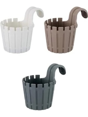 3'lü Renkli Akasya Balkon Saksı Seti, 1.5 Litre | Kahve, Beyaz ve Antrasit