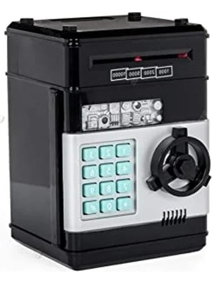 Siyah Şifreli Elektronik Kumbara ATM Modeli Cam Malzeme ile Alfabe Desenli Güvenli Tasarruf Aracı