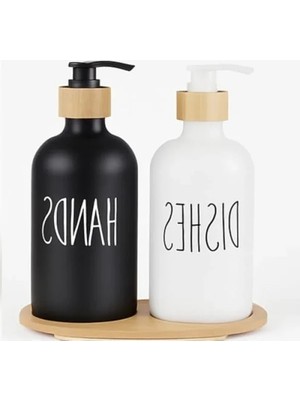 2'li Siyah Beyaz Sıvı Sabunluk Seti - 500 ml Kapasiteli