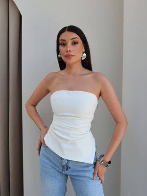 Esra Helvacı Straplez Asimetrik Bluz