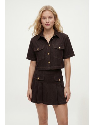 Ritnice Kadın James Denim Şort Etek Gömlek Kahverengi Alt Üst Takım