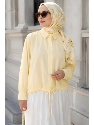 İmaj Butik Sarı Omuz Büzgülü Modal Dokuma Gömlek