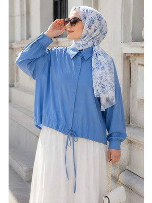 İmaj Butik Bebe Mavi Omuz Büzgülü Modal Dokuma Gömlek