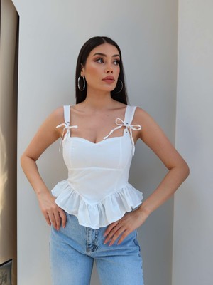 Esra Helvacı Sırt Kuşgözü Detaylı Askılı Bluz