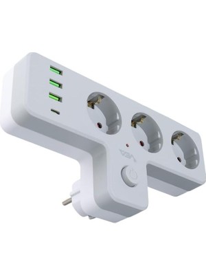 Ala Store Monte Lua Anahtarlı Topraklı Priz Adaptörü, 3 Soketli 3xusb 2.4A, 1xtype-C 20 Watt, Akım Korumalı Priz, 10 A, 2500 W, Duvar Fişi, USB Fişi, USB C Bağlantı Noktalı, Hızlı Şarj,