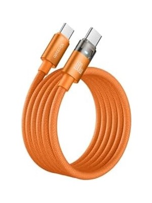 Ala Store CA-5585 100W Typ-C To Typ-C Şeffaf Şarj Işıklı Kablo 1.5m Turuncu