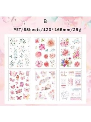 Ala Store Kolbi 6 Sayfa 60 Adet Şeffaf Büyük Pembe Çiçek Bullet Journal Laptop Ajanda Planlayıcı