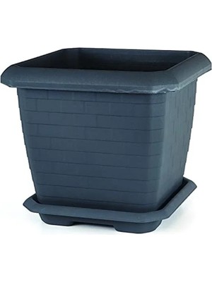 37 cm Tabaklı Kare Saksı, 25.5 Litre Kapasite, Antrasit