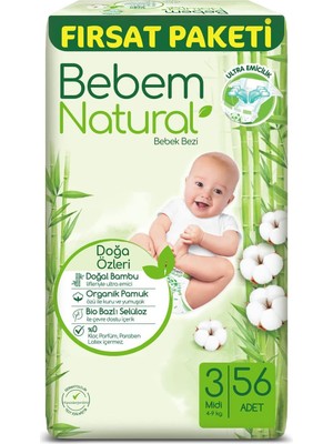 Ala Store Bebem Natural Bebek Bezi Midi 3 Beden Fırsat Paketi 56 Adet