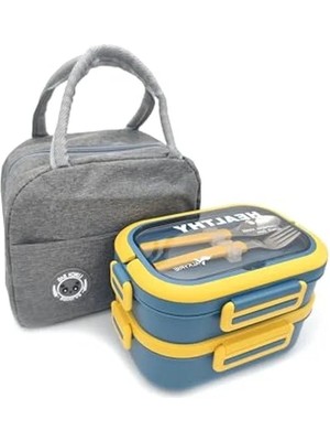 Sızdırmaz Termal Lunch Box Seti | Bölmeli ve Çatal Kaşıklı, Sarı-Yeşil Renk