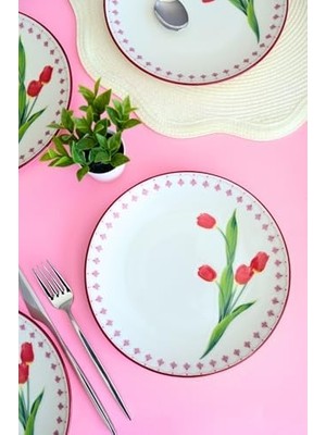 Ala Store Tabakevi Tabak Evi Porselen Lale Tuval Pasta Takımı Rimli 20 cm 4 Kişilik 4 Parça TVL4PTPRS1160