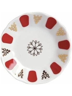 Ala Store Kırmızı Yaldızlı Çay Bardağı Tabağı 6’lı 8690947034583