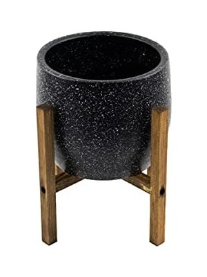 Ala Store Ev Dekorasyon Aksesuar Siyah Granit Toprak Saksı Saksılık Salon Çiçeklik 4 Ayaklı - 19 cm