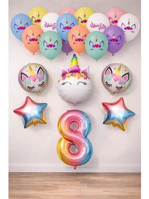 Ala Store Gökkuşağı Konsepti Temalı 8 Yaş Doğum Günü Parti Kutlama Seti